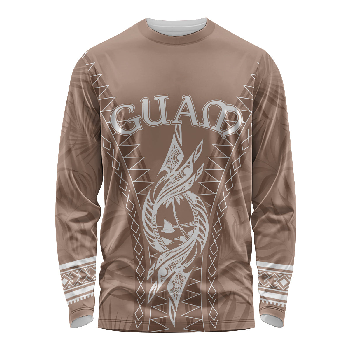 Personalised Guam Long Sleeve Shirt Chamoro Latte Stone Mix Tropical - Brown - Wonder Print Shop