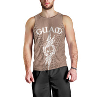 Men's brown tank top with large white Guam logo graphic