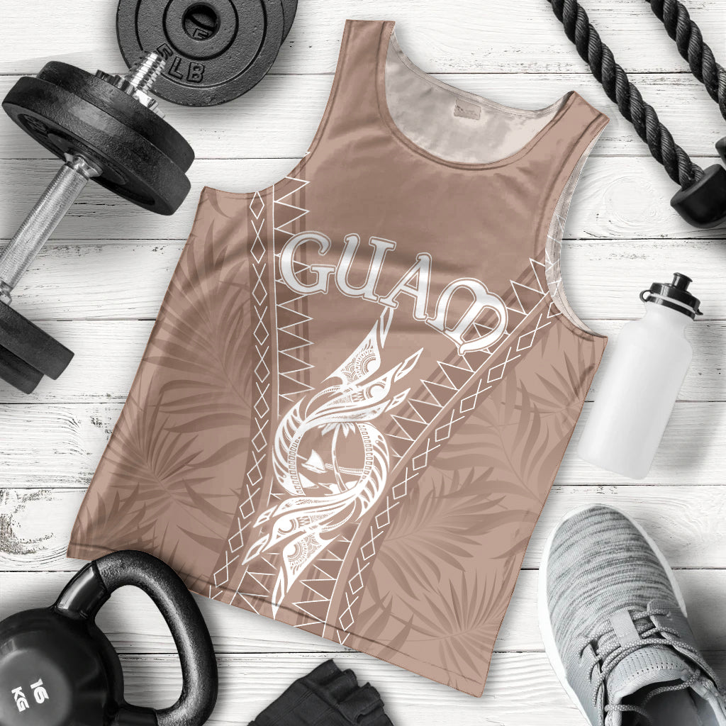 Men's brown crew-neck tank top with white Guam graphic