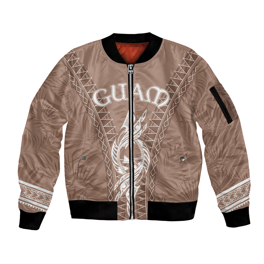 Personalised Guam Sleeve Zip Bomber Jacket Chamoro Latte Stone Mix Tropical - Brown - Wonder Print Shop