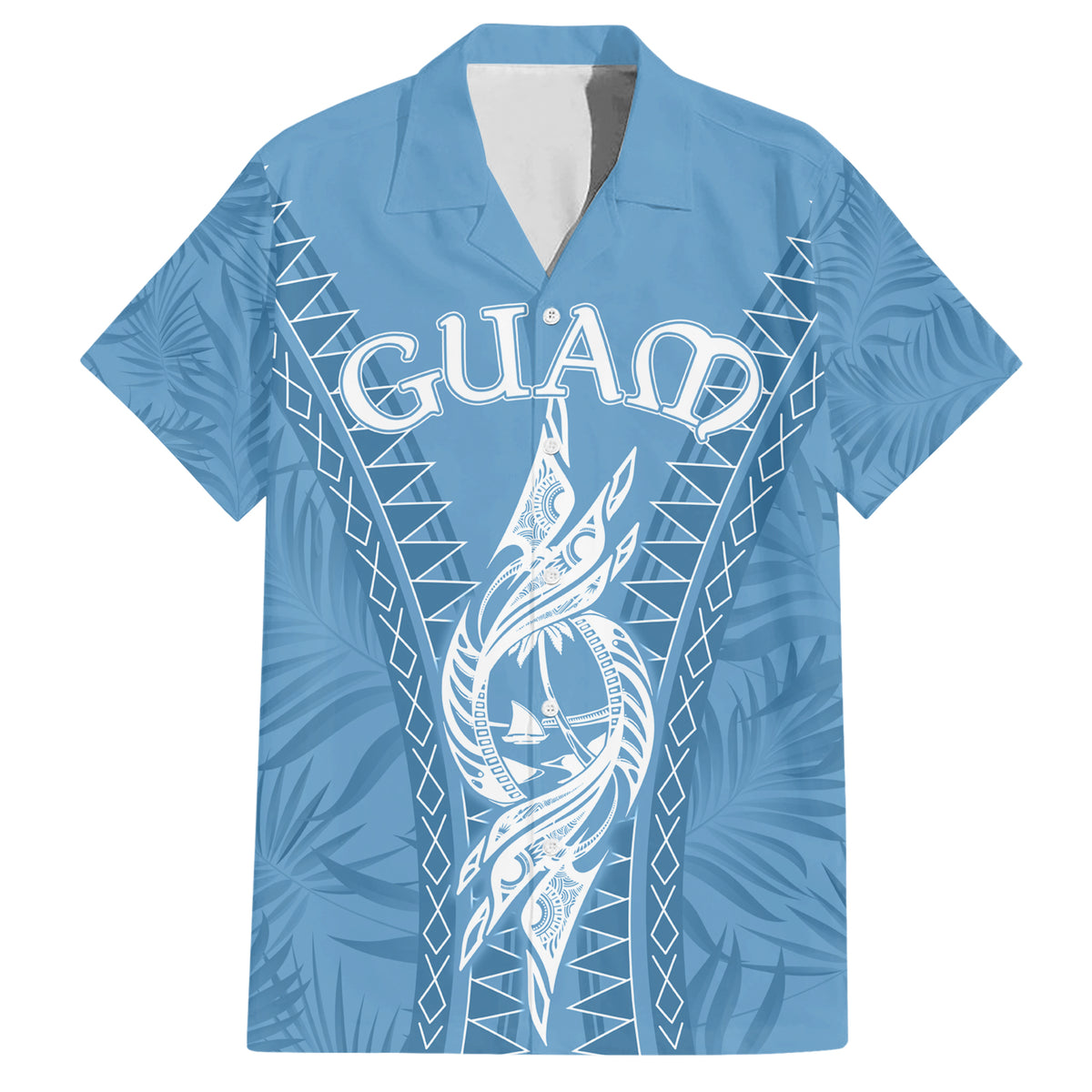 Personalised Guam Hawaiian Shirt Chamoro Latte Stone Mix Tropical - Blue - Wonder Print Shop