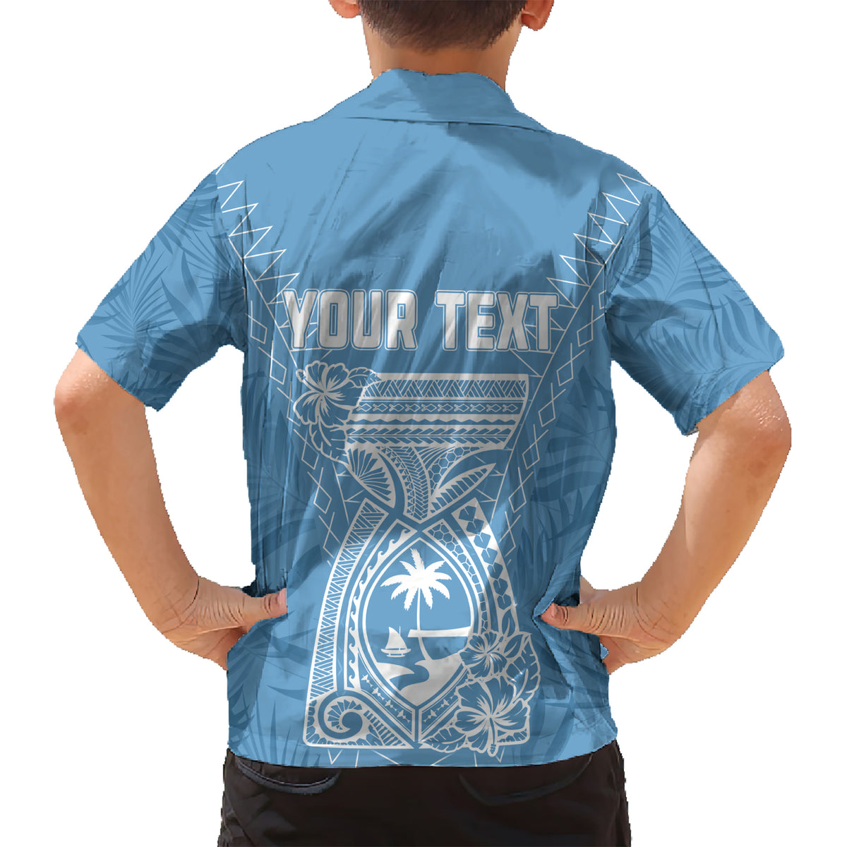 Personalised Guam Hawaiian Shirt Chamoro Latte Stone Mix Tropical - Blue - Wonder Print Shop