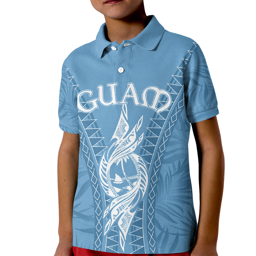 Custom Guam Polo Shirt for Kid Chamoro Latte Stone Mix Tropical Blue - Wonder Print Shop
