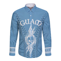 Personalised Guam Long Sleeve Button Shirt Chamoro Latte Stone Mix Tropical - Blue - Wonder Print Shop