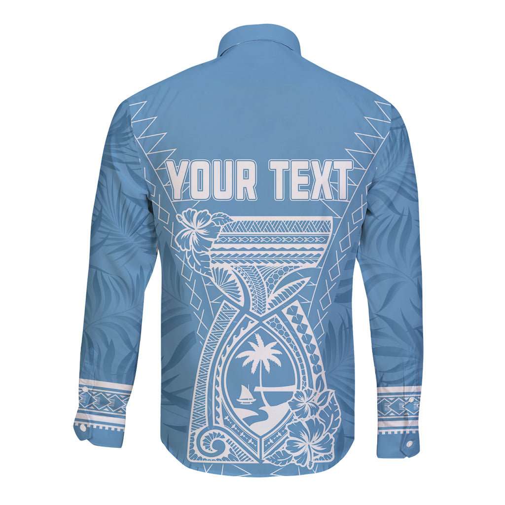 Personalised Guam Long Sleeve Button Shirt Chamoro Latte Stone Mix Tropical - Blue - Wonder Print Shop