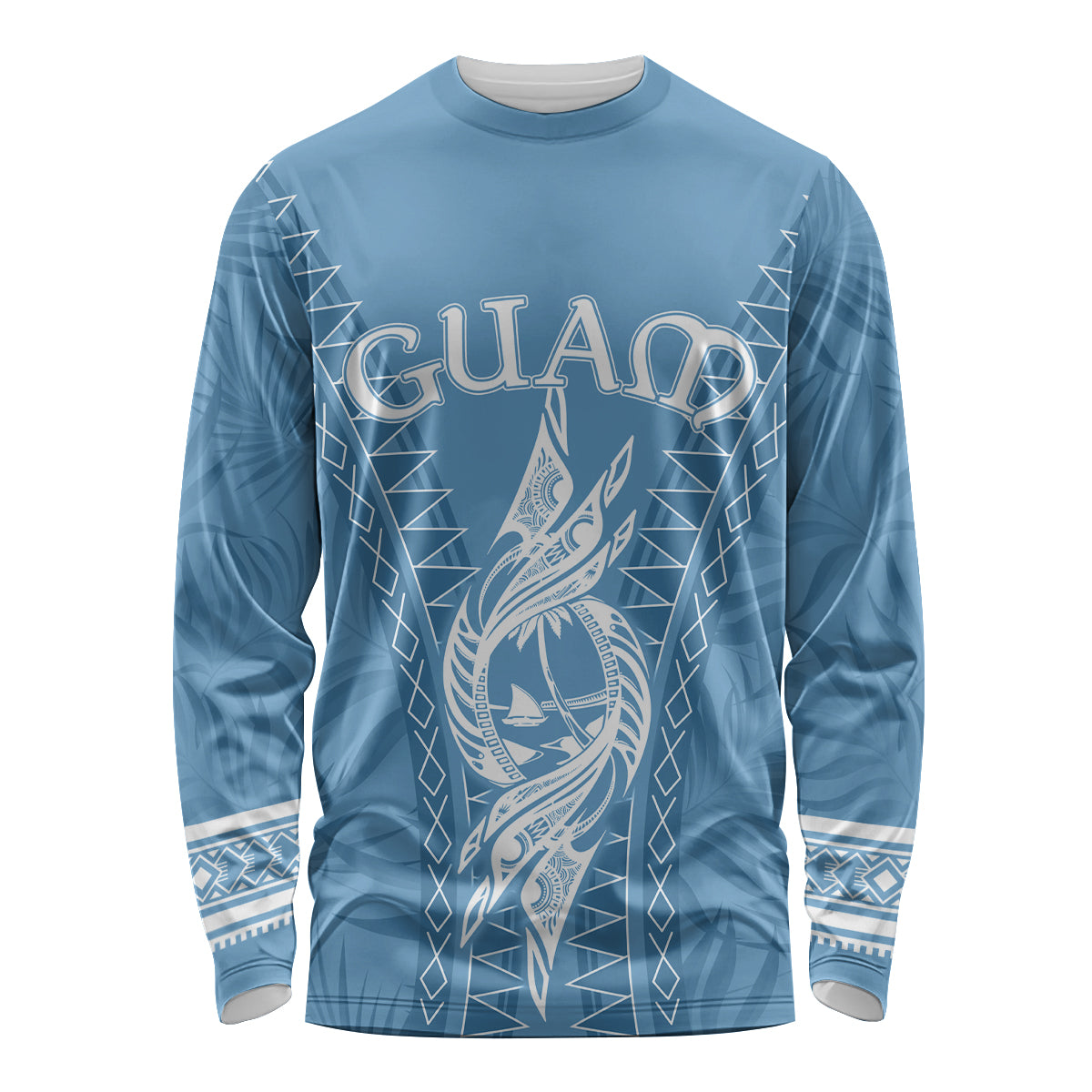 Personalised Guam Long Sleeve Shirt Chamoro Latte Stone Mix Tropical - Blue - Wonder Print Shop