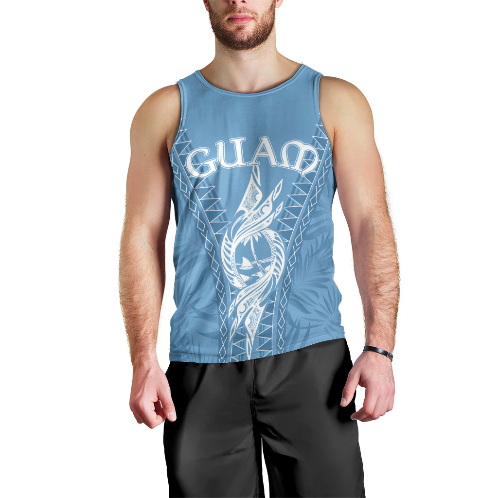 Personalised Guam Men Tank Top Chamoro Latte Stone Mix Tropical - Blue LT7