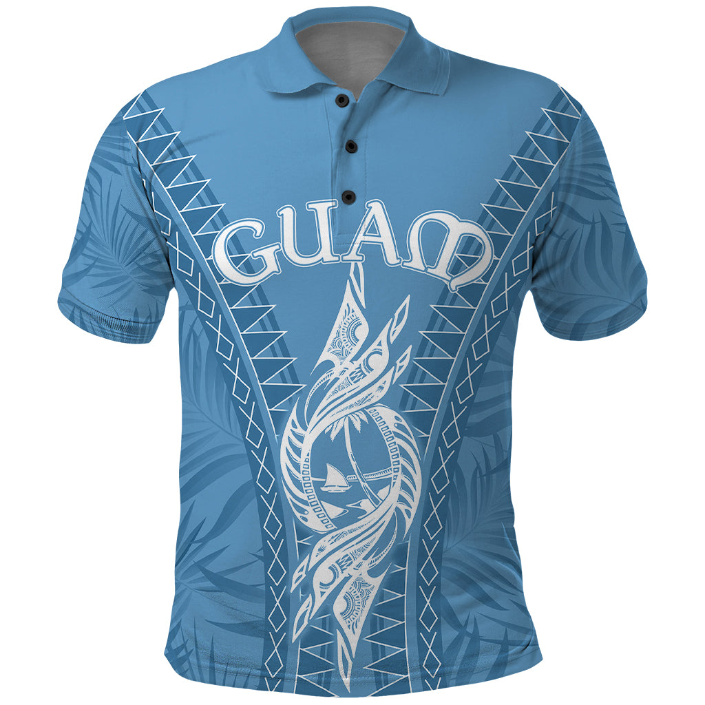 Custom Guam Polo Shirt Chamoro Latte Stone Mix Tropical Blue - Wonder Print Shop