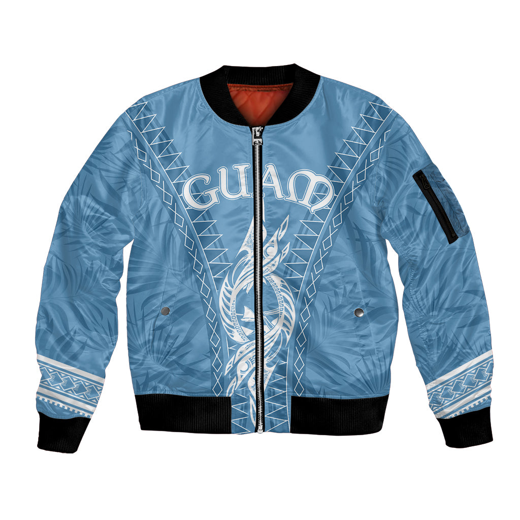 Personalised Guam Sleeve Zip Bomber Jacket Chamoro Latte Stone Mix Tropical - Blue - Wonder Print Shop