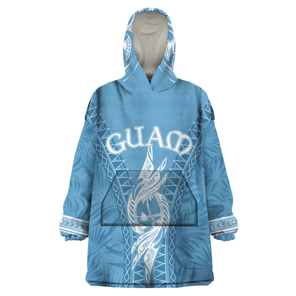 Personalised Guam Wearable Blanket Hoodie Chamoro Latte Stone Mix Tropical - Blue - Wonder Print Shop