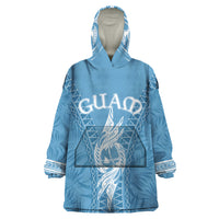 Personalised Guam Wearable Blanket Hoodie Chamoro Latte Stone Mix Tropical - Blue - Wonder Print Shop
