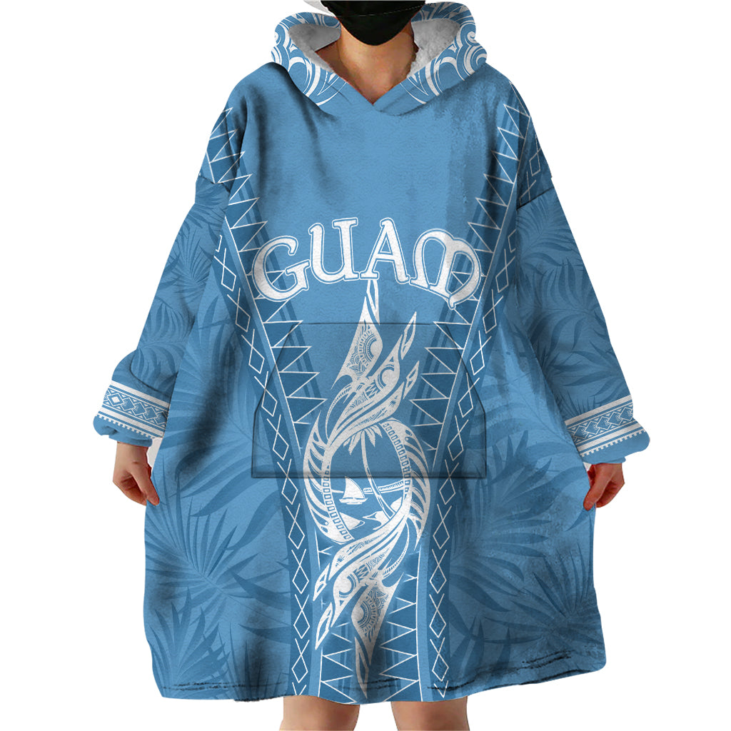 Personalised Guam Wearable Blanket Hoodie Chamoro Latte Stone Mix Tropical - Blue - Wonder Print Shop