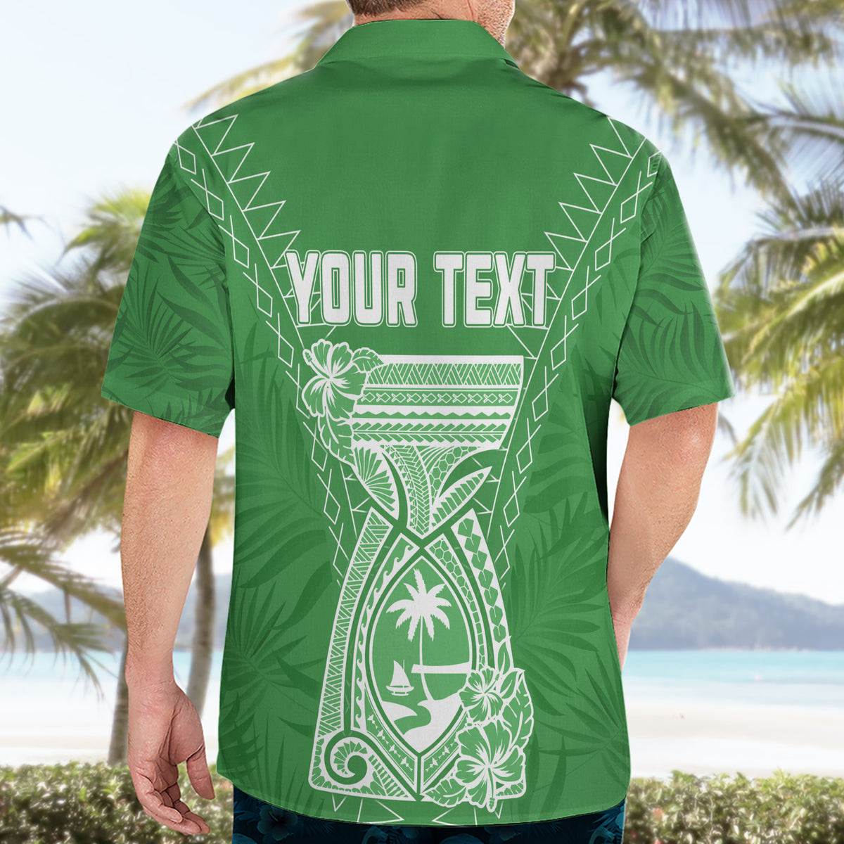 Personalised Guam Hawaiian Shirt Chamoro Latte Stone Mix Tropical - Green - Wonder Print Shop