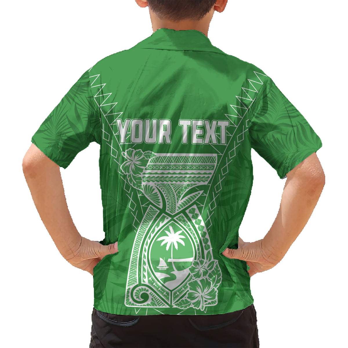 Personalised Guam Hawaiian Shirt Chamoro Latte Stone Mix Tropical - Green - Wonder Print Shop