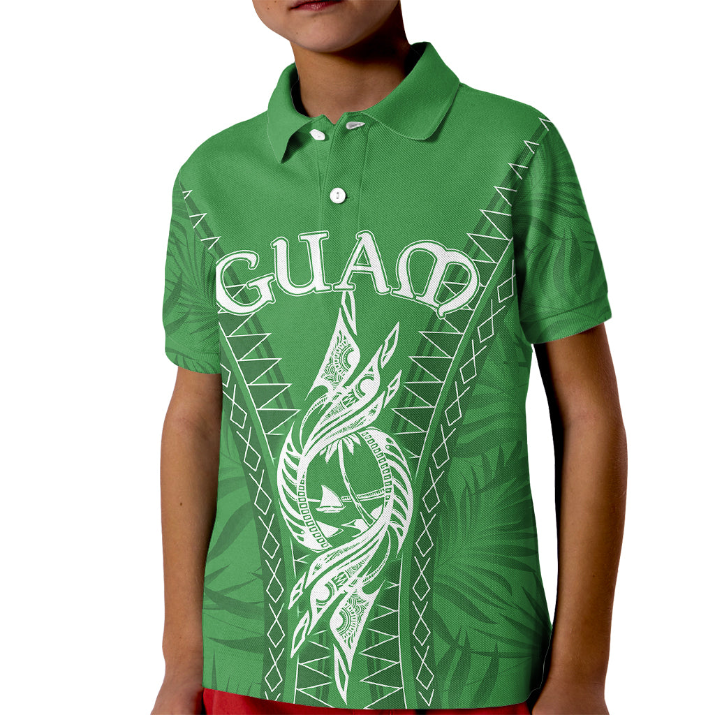 Custom Guam Polo Shirt for Kid Chamoro Latte Stone Mix Tropical Green - Wonder Print Shop