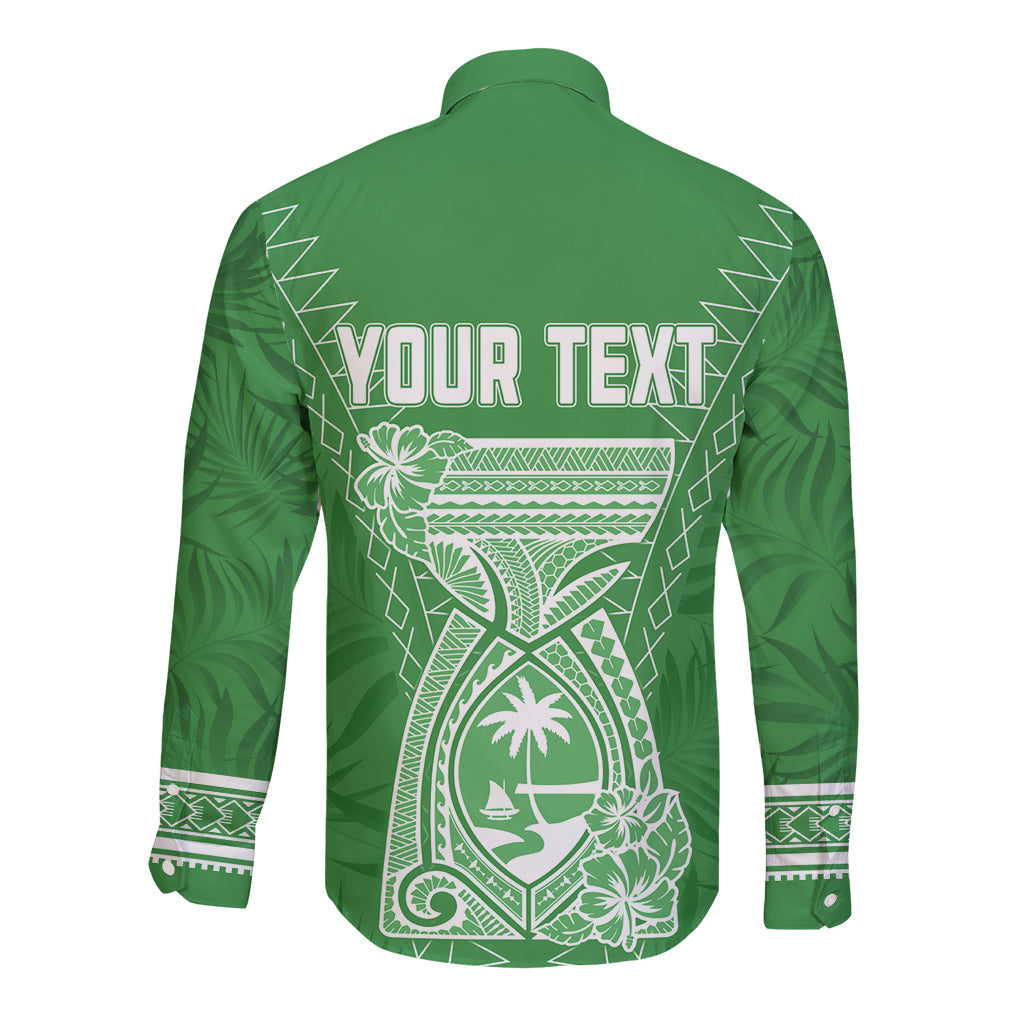 Personalised Guam Long Sleeve Button Shirt Chamoro Latte Stone Mix Tropical - Green - Wonder Print Shop