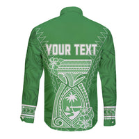 Personalised Guam Long Sleeve Button Shirt Chamoro Latte Stone Mix Tropical - Green - Wonder Print Shop