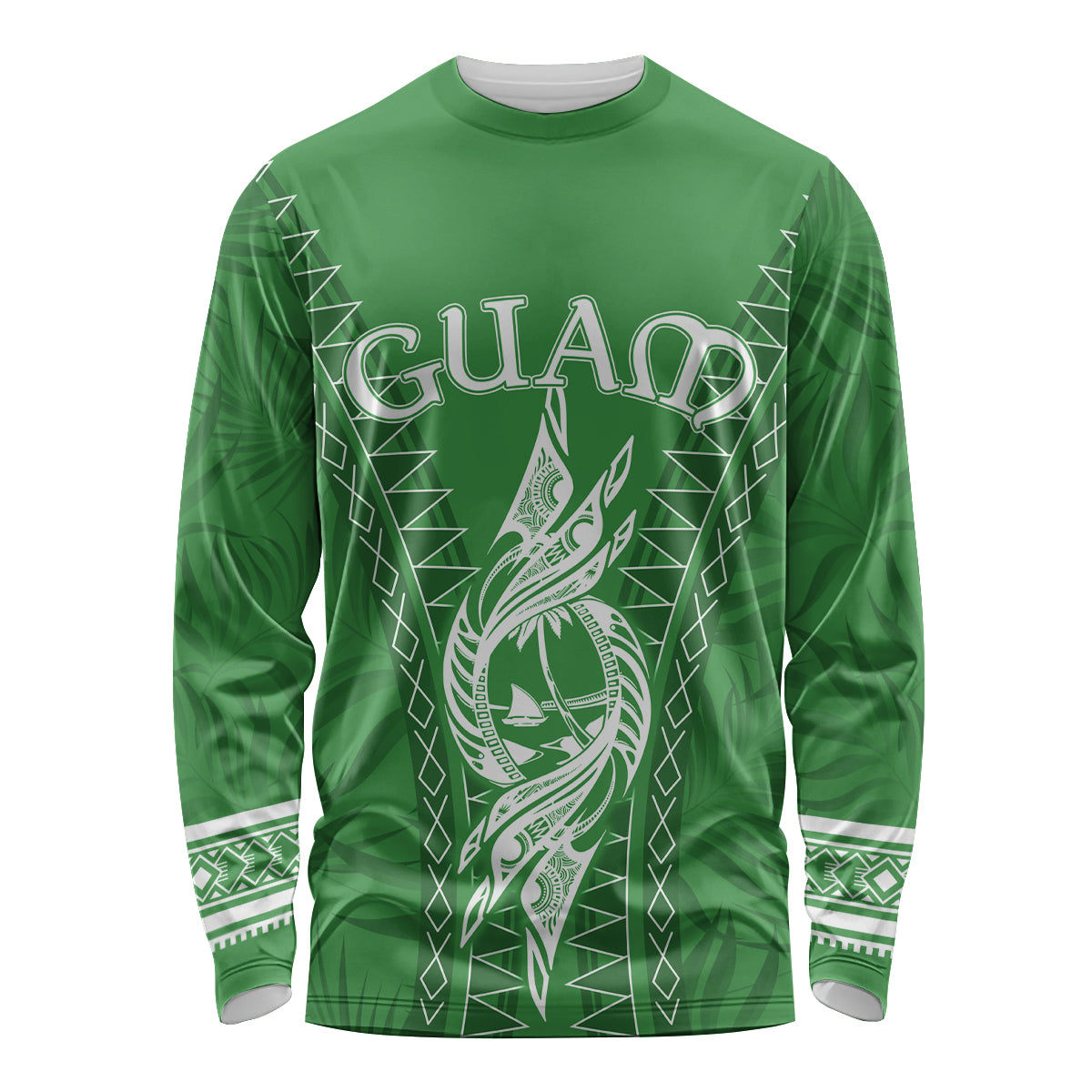Personalised Guam Long Sleeve Shirt Chamoro Latte Stone Mix Tropical - Green - Wonder Print Shop