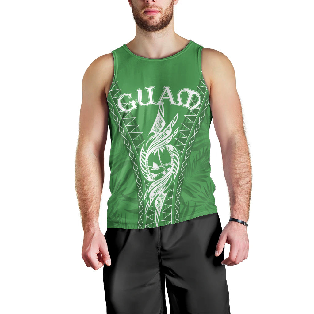 Personalised Guam Men Tank Top Chamoro Latte Stone Mix Tropical - Green LT7