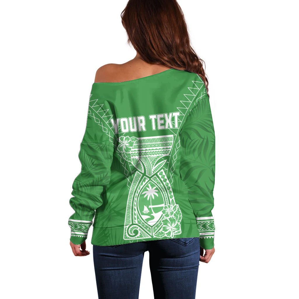 Personalised Guam Off Shoulder Sweater Chamoro Latte Stone Mix Tropical - Green - Wonder Print Shop