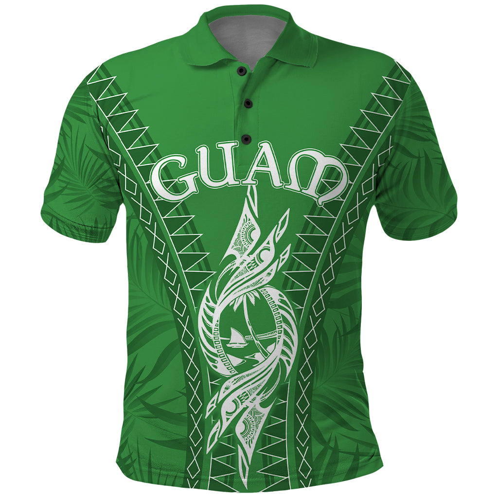 Custom Guam Polo Shirt Chamoro Latte Stone Mix Tropical Green - Wonder Print Shop