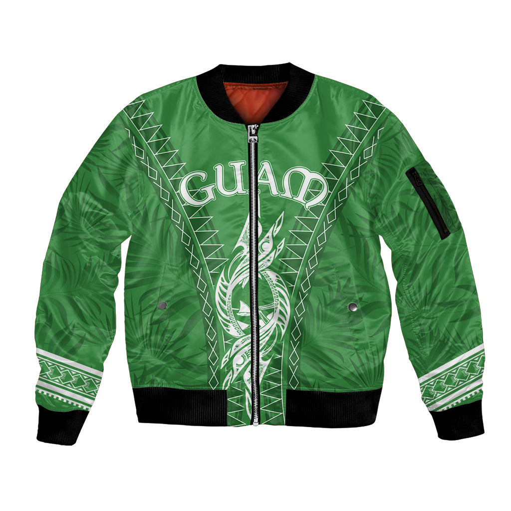 Personalised Guam Sleeve Zip Bomber Jacket Chamoro Latte Stone Mix Tropical - Green - Wonder Print Shop