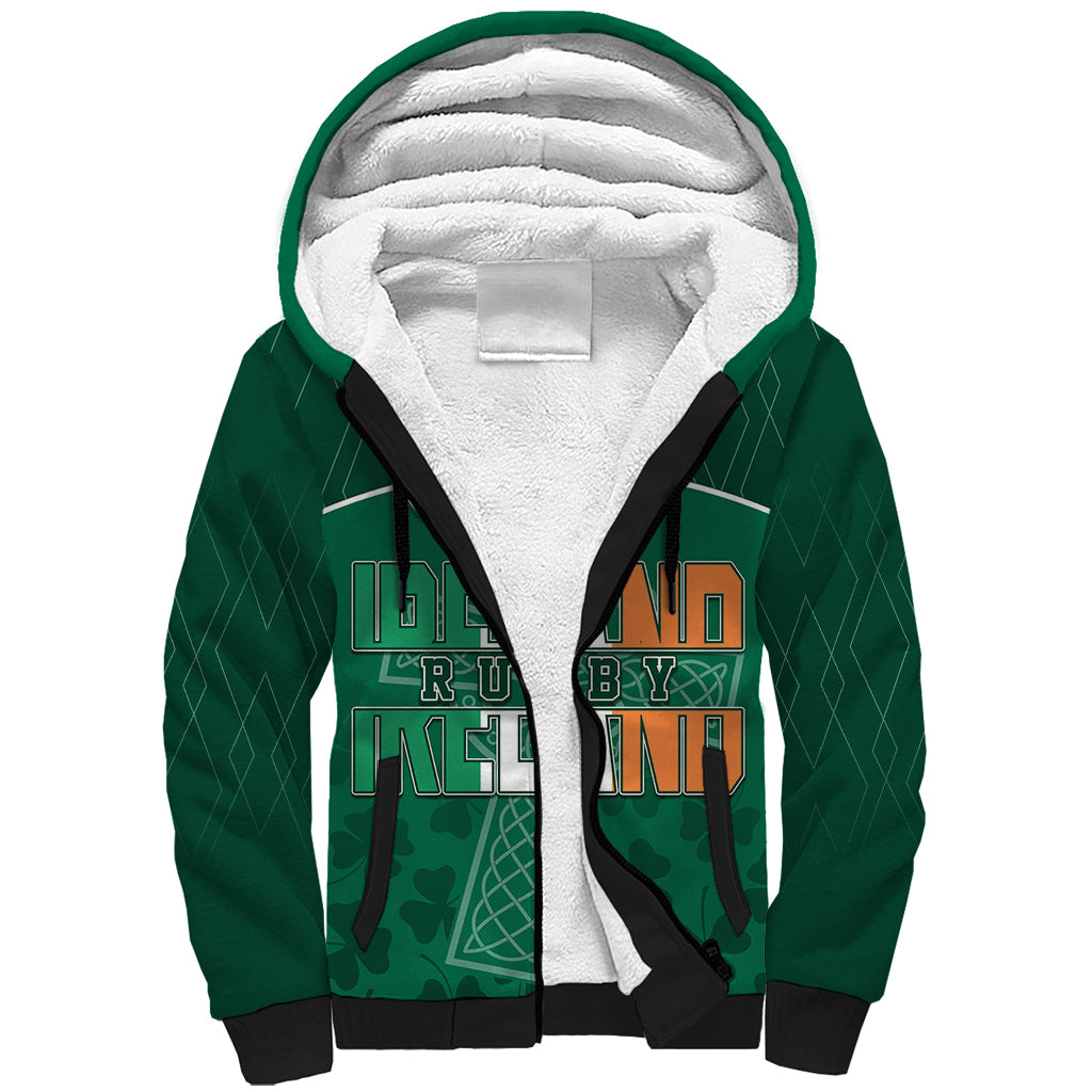 Personalised Ireland Rugby 2023 Sherpa Hoodie Celtic Cross Mix Shamrocks - Wonder Print Shop