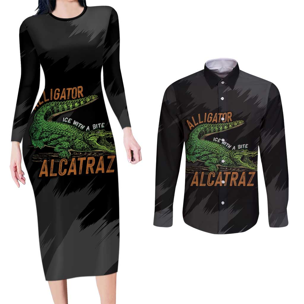 Alligator Alcatraz Couples Matching Long Sleeve Bodycon Dress and Long Sleeve Button Shirt ICE With A Bite - Wonder Print Shop