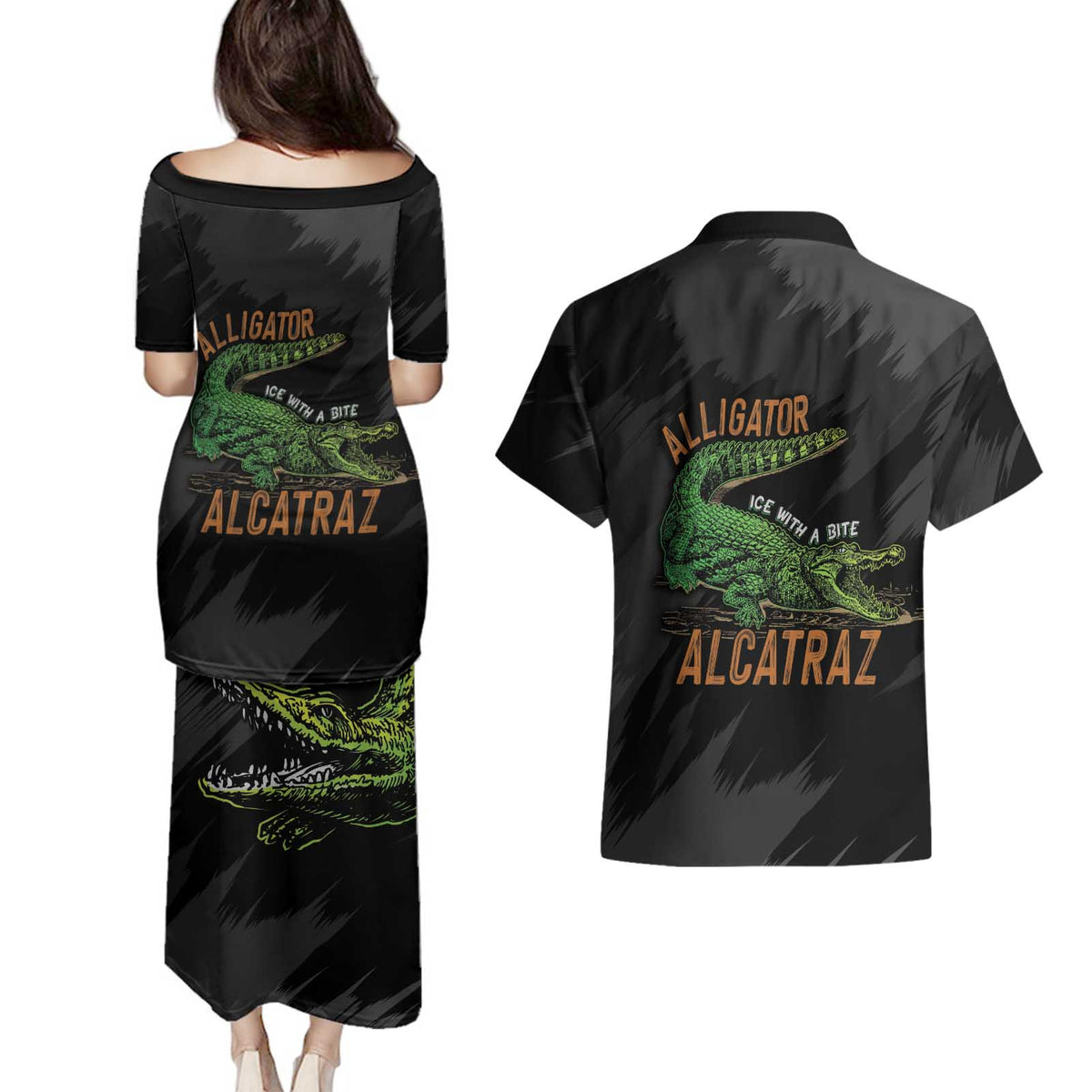 Alligator Alcatraz Couples Matching Puletasi and Hawaiian Shirt ICE With A Bite - Wonder Print Shop
