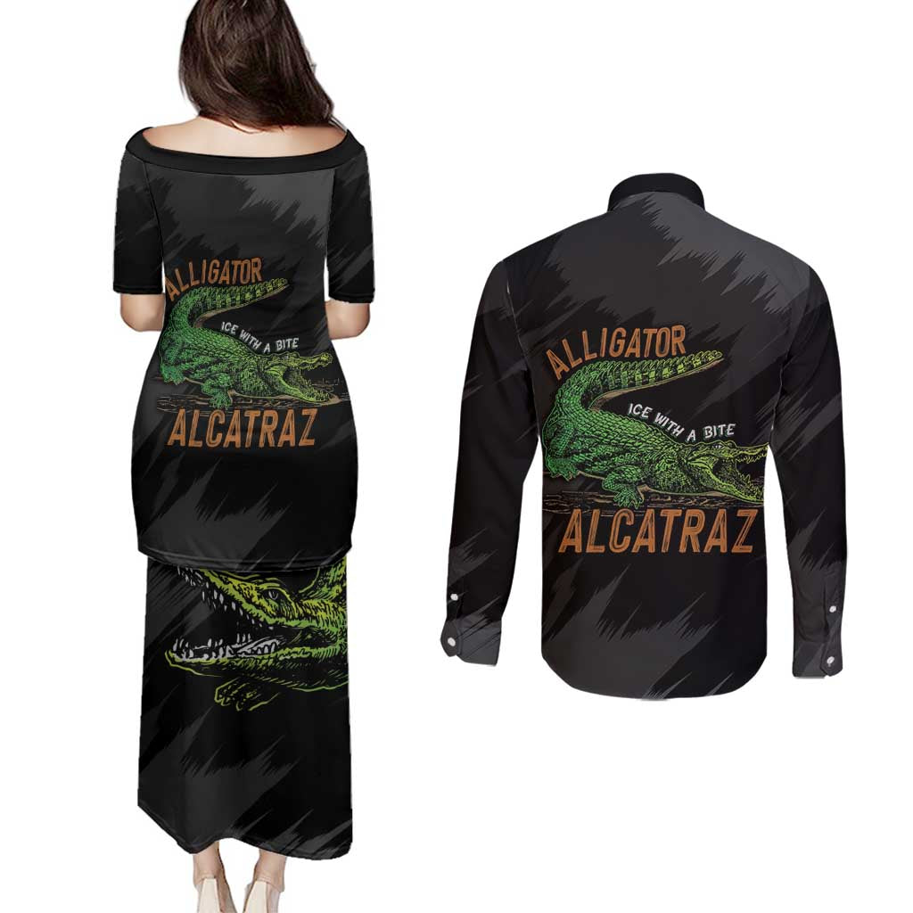 Alligator Alcatraz Couples Matching Puletasi and Long Sleeve Button Shirt ICE With A Bite - Wonder Print Shop