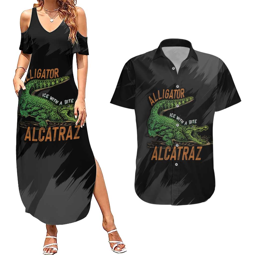Alligator Alcatraz Couples Matching Summer Maxi Dress and Hawaiian Shirt ICE With A Bite - Wonder Print Shop
