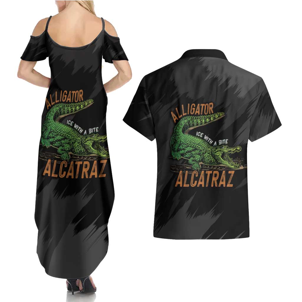 Alligator Alcatraz Couples Matching Summer Maxi Dress and Hawaiian Shirt ICE With A Bite - Wonder Print Shop