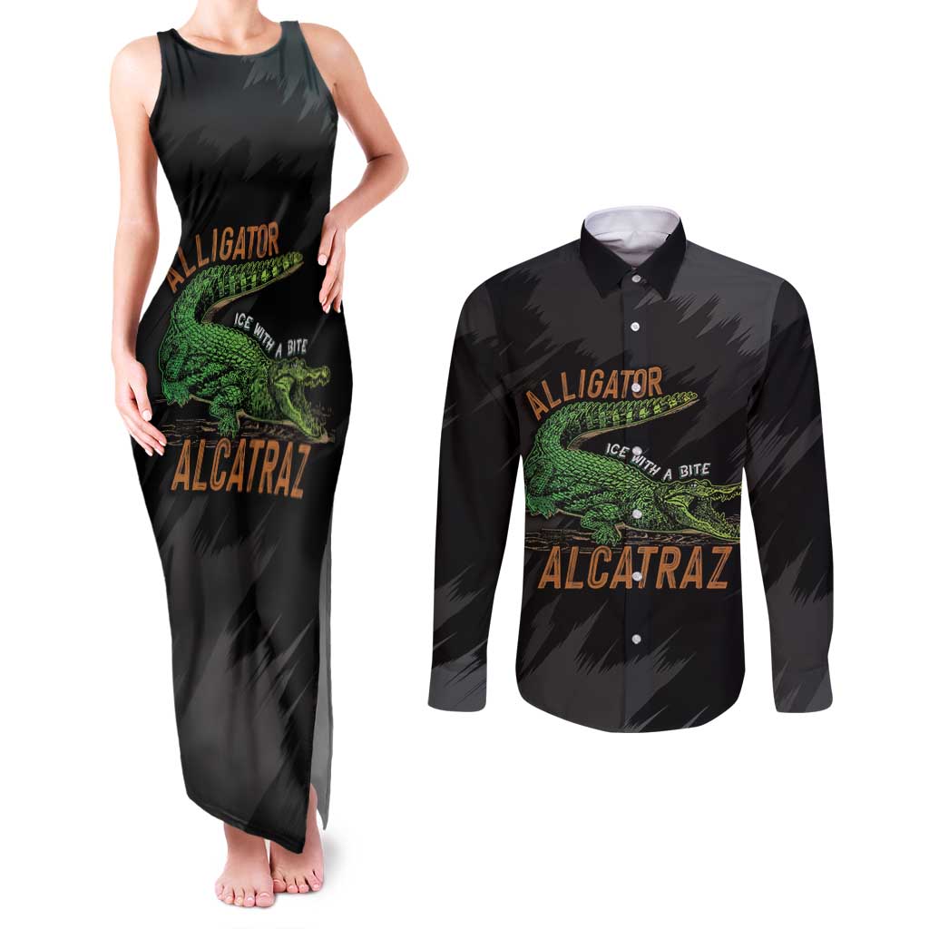 Alligator Alcatraz Couples Matching Tank Maxi Dress and Long Sleeve Button Shirt ICE With A Bite - Wonder Print Shop