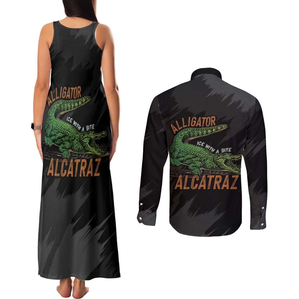 Alligator Alcatraz Couples Matching Tank Maxi Dress and Long Sleeve Button Shirt ICE With A Bite - Wonder Print Shop