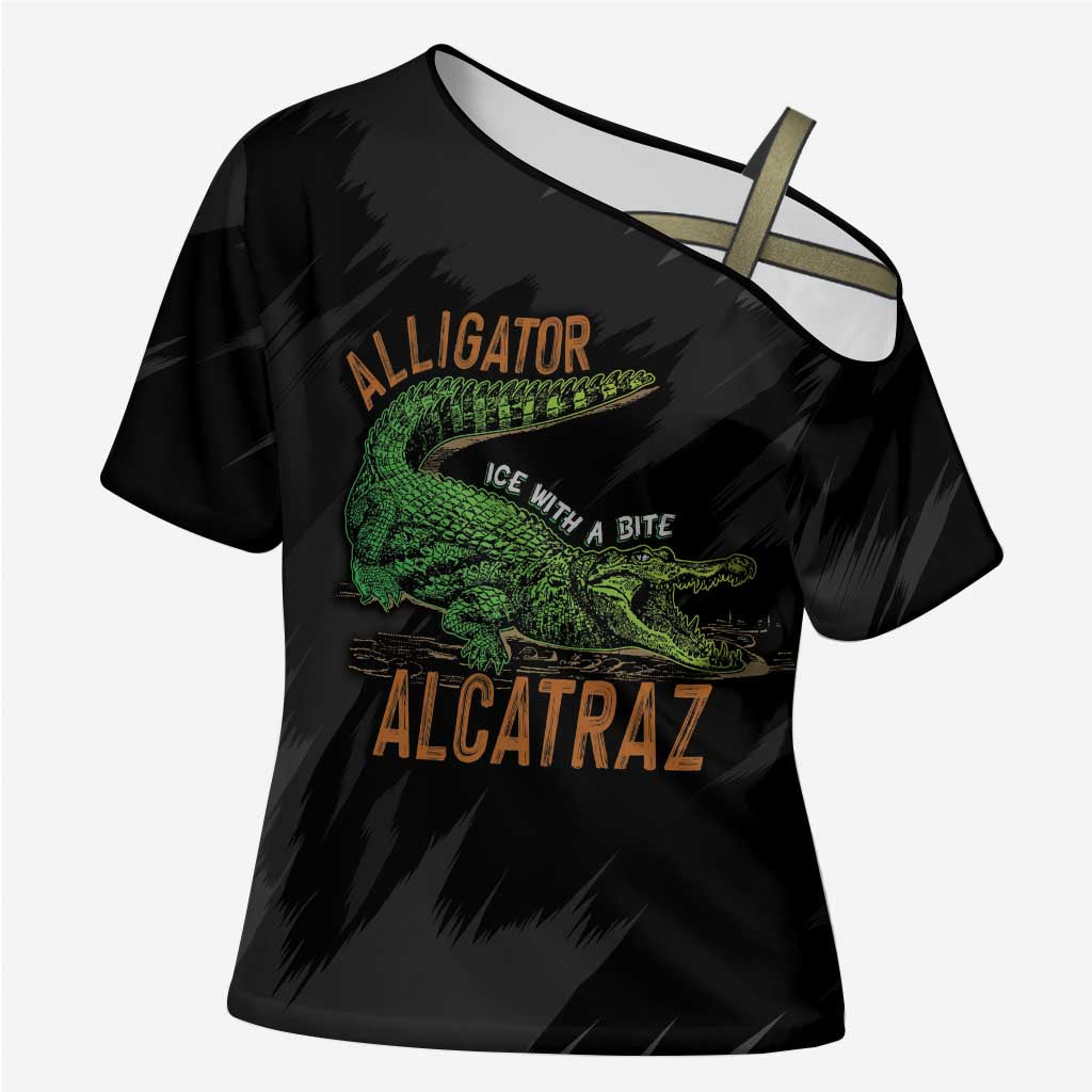 Alligator Alcatraz Cross Shoulder Shirt ICE With A Bite - Wonder Print Shop