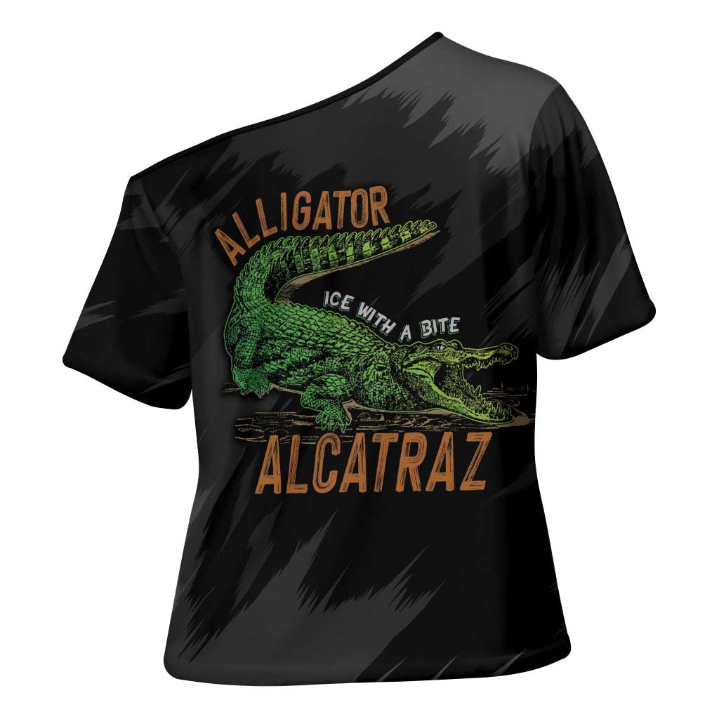 Alligator Alcatraz Cross Shoulder Shirt ICE With A Bite - Wonder Print Shop