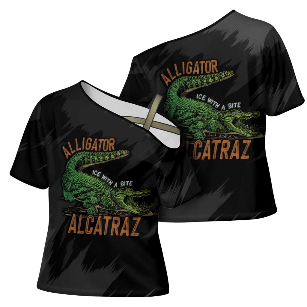 Alligator Alcatraz Cross Shoulder Shirt ICE With A Bite - Wonder Print Shop