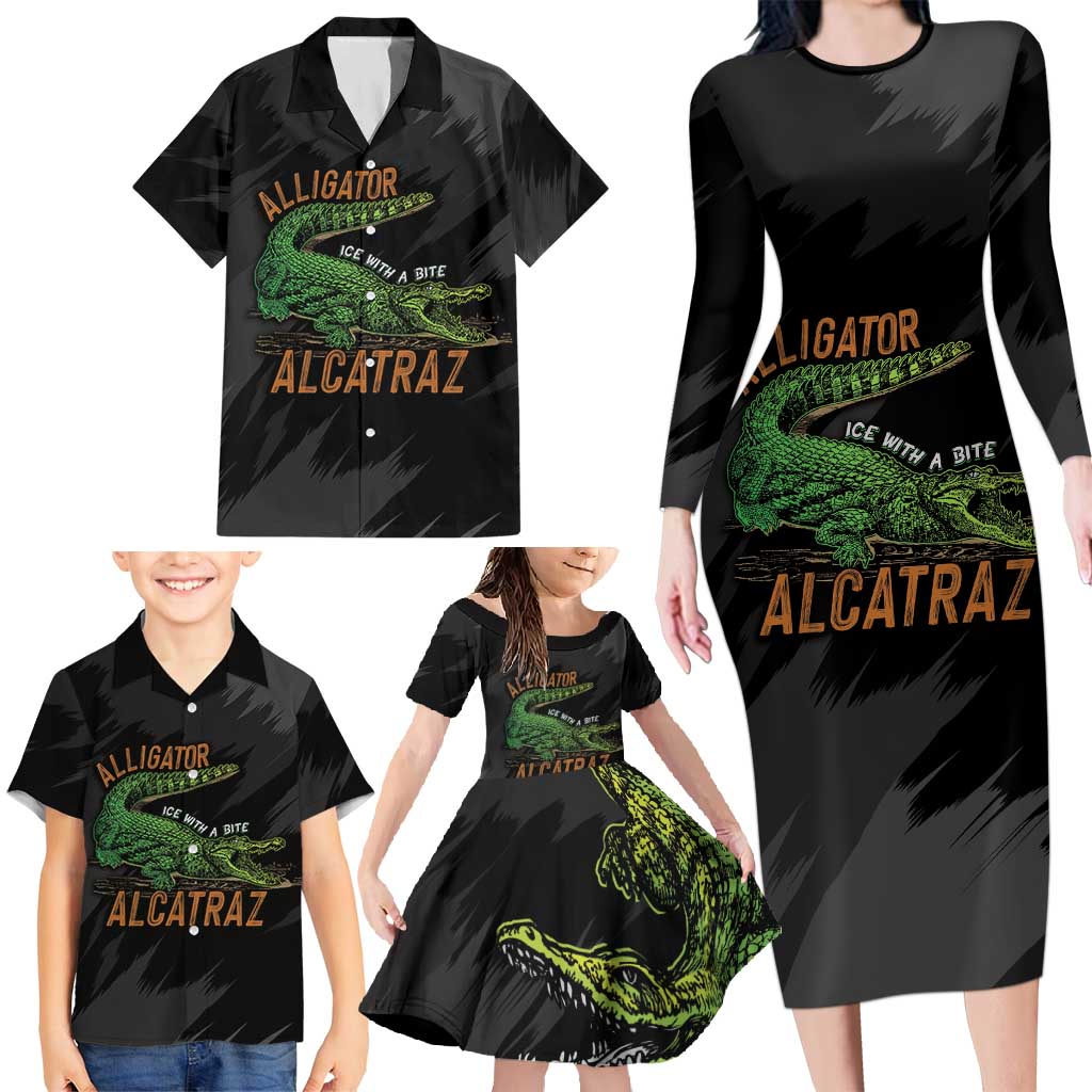 Alligator Alcatraz Family Matching Long Sleeve Bodycon Dress and Hawaiian Shirt ICE With A Bite - Wonder Print Shop