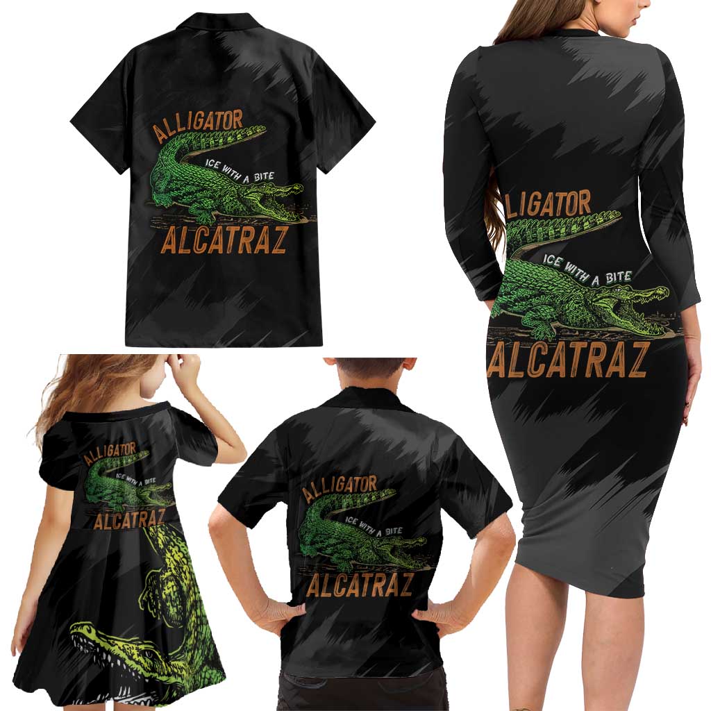 Alligator Alcatraz Family Matching Long Sleeve Bodycon Dress and Hawaiian Shirt ICE With A Bite - Wonder Print Shop