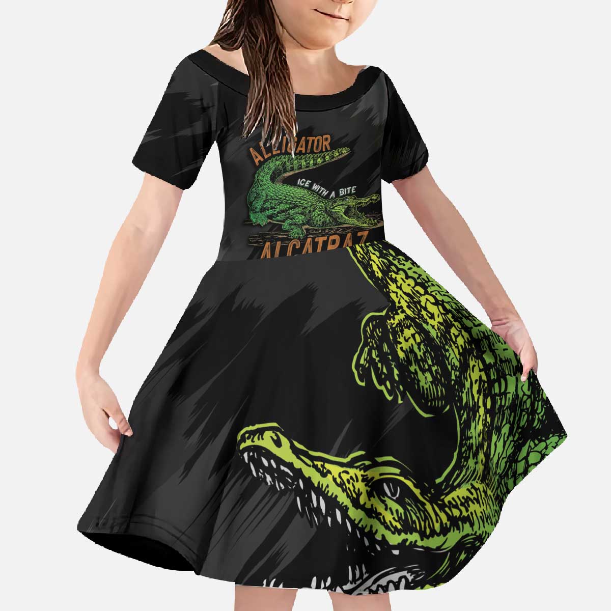 Alligator Alcatraz Family Matching Off The Shoulder Long Sleeve Dress and Hawaiian Shirt ICE With A Bite - Wonder Print Shop