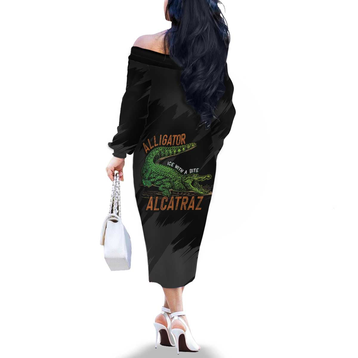 Alligator Alcatraz Family Matching Off The Shoulder Long Sleeve Dress and Hawaiian Shirt ICE With A Bite - Wonder Print Shop