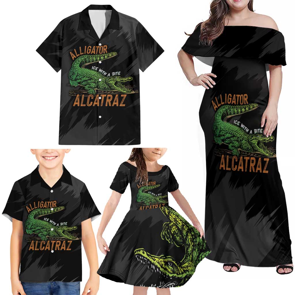 Alligator Alcatraz Family Matching Off Shoulder Maxi Dress and Hawaiian Shirt ICE With A Bite - Wonder Print Shop