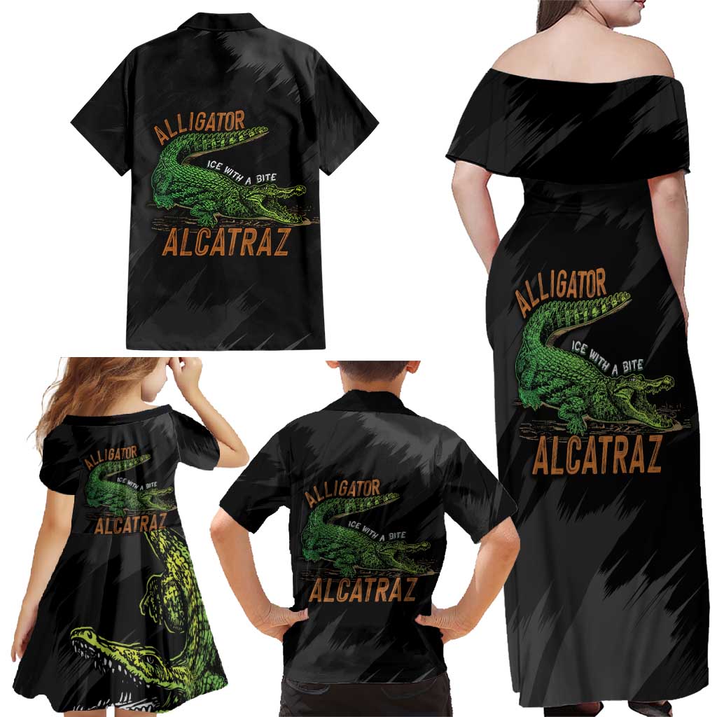 Alligator Alcatraz Family Matching Off Shoulder Maxi Dress and Hawaiian Shirt ICE With A Bite - Wonder Print Shop