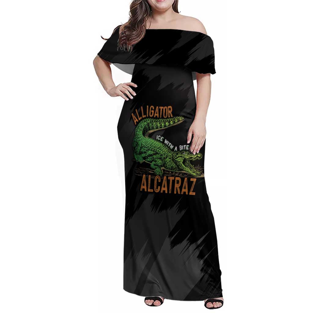Alligator Alcatraz Family Matching Off Shoulder Maxi Dress and Hawaiian Shirt ICE With A Bite - Wonder Print Shop
