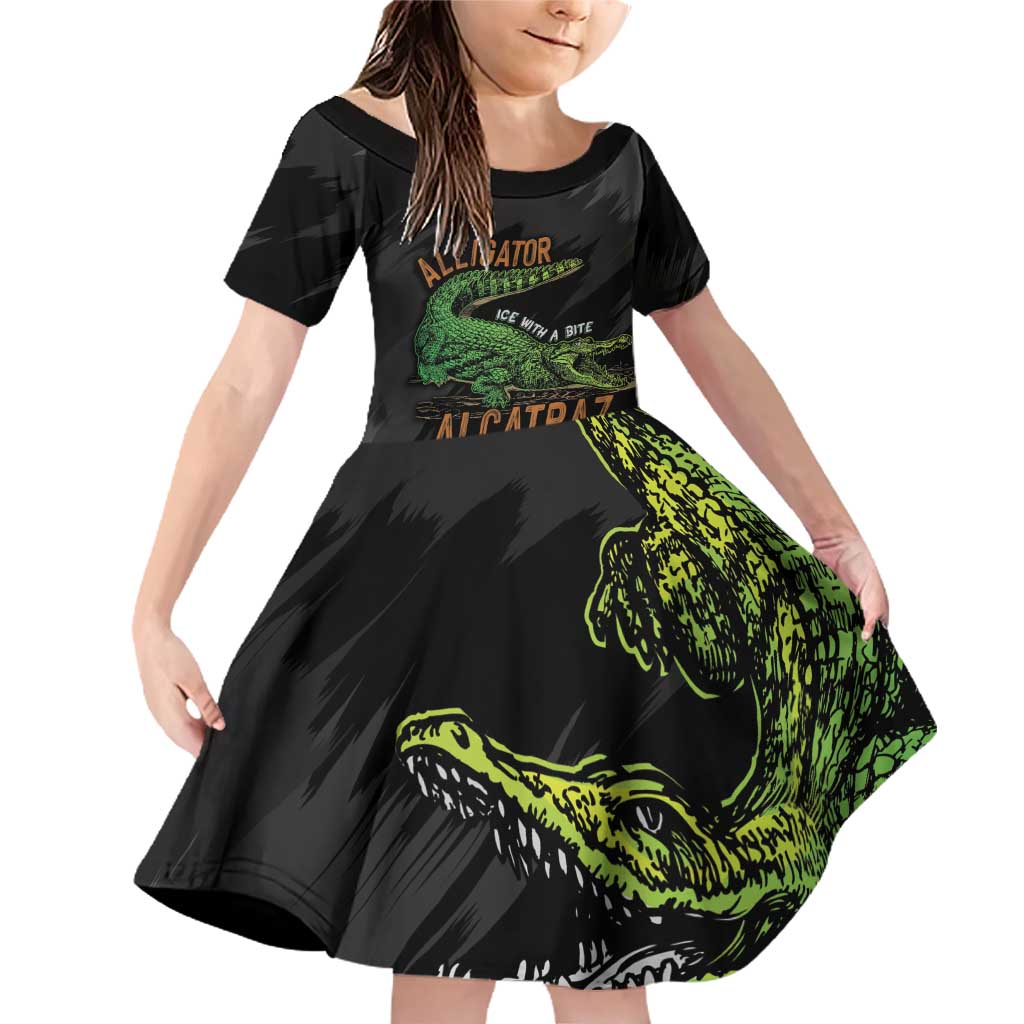 Alligator Alcatraz Family Matching Off Shoulder Short Dress and Hawaiian Shirt ICE With A Bite - Wonder Print Shop