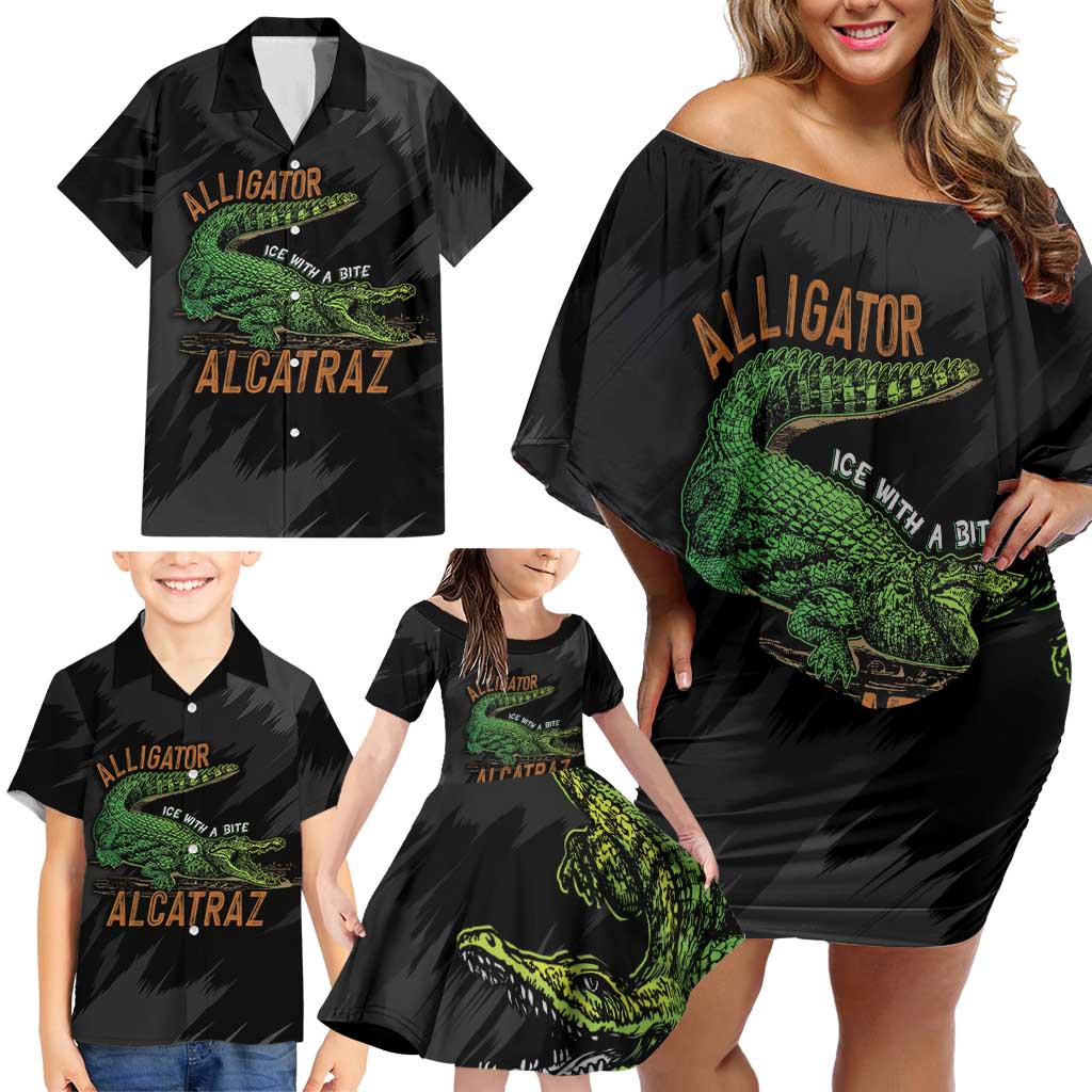 Alligator Alcatraz Family Matching Off Shoulder Short Dress and Hawaiian Shirt ICE With A Bite - Wonder Print Shop