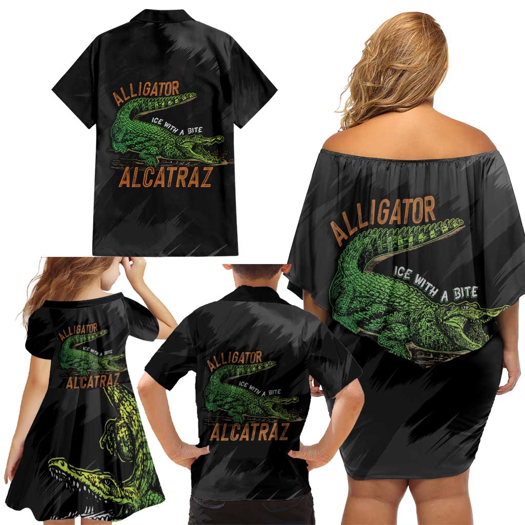 Alligator Alcatraz Family Matching Off Shoulder Short Dress and Hawaiian Shirt ICE With A Bite - Wonder Print Shop