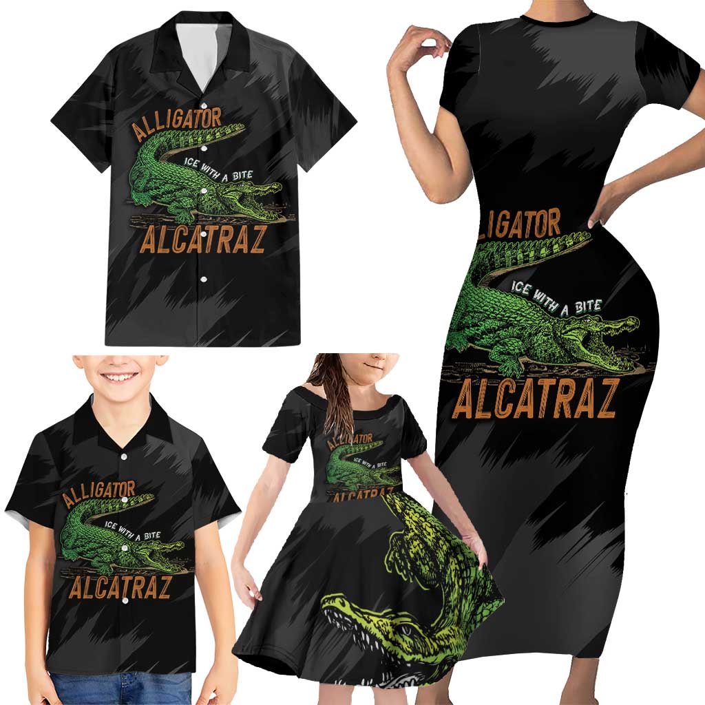 Alligator Alcatraz Family Matching Short Sleeve Bodycon Dress and Hawaiian Shirt ICE With A Bite - Wonder Print Shop