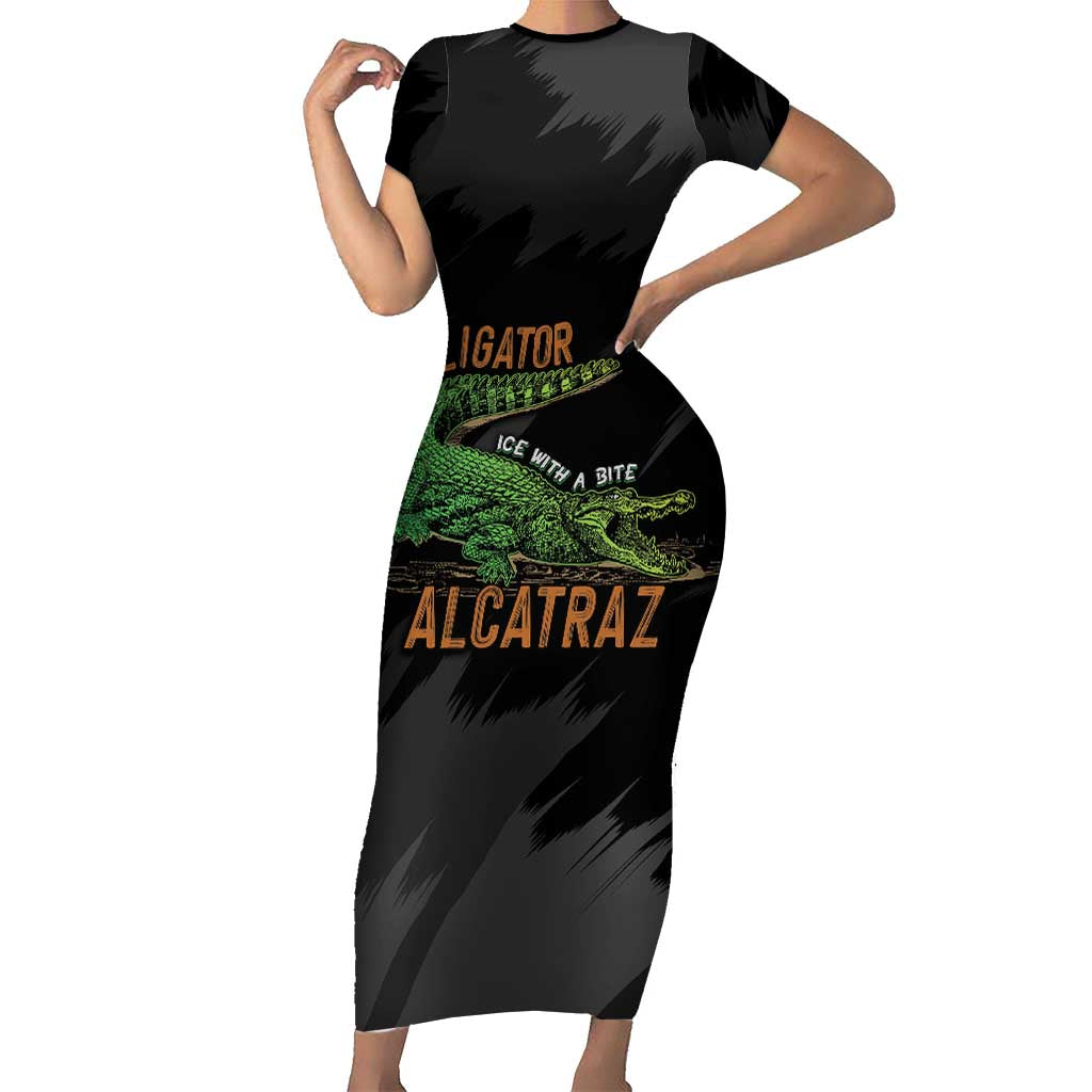 Alligator Alcatraz Family Matching Short Sleeve Bodycon Dress and Hawaiian Shirt ICE With A Bite - Wonder Print Shop