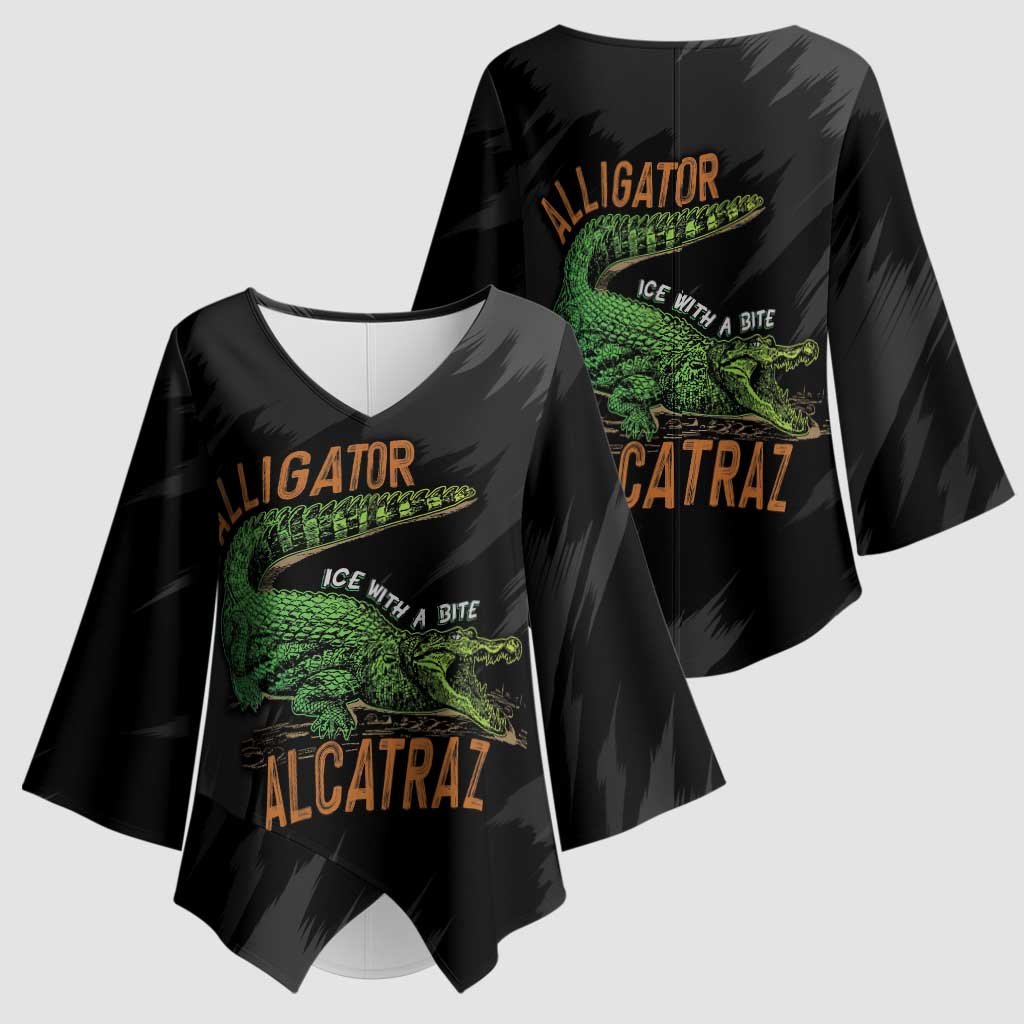 Alligator Alcatraz Kimono Sleeve Blouse ICE With A Bite - Wonder Print Shop